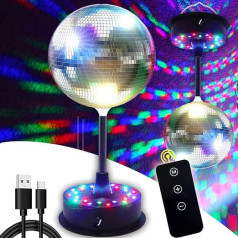 DGLIANYA Remote Control 6 Inch Spin Mirror Disco Ball Light with Adjustable Rotary Motor 5 rpm - 9 rpm 24 RGB LED Mood Light (USB/Battery Operated)