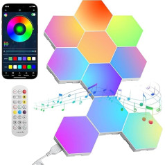Wandefol LED Hexagon Gaming Wall Light, 10 Pieces, Hexagon RGB LED Panel, App Control, Remote Controls, Music Sync App Control, Hexa Wall Lighting, Smart Hexagonal Gamer Room Modular Lamp