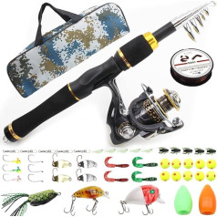 SADPRKR Angelausrüstung Set Ultrakurz Mini Kleine Meeresrute Angelrolle Kombination Luya Köder Haken Schnur Angelausrüstung Tasche