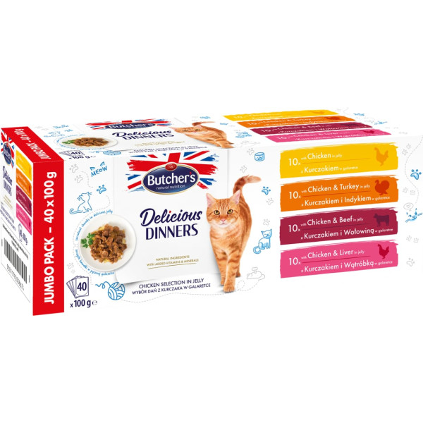 delicious dinners jumbo pack - mitrā kaķu barība - 40x100 g