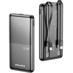 Powerbank 10000mah p76k 22.5w 4 uzlādes izejas divi kabeļi