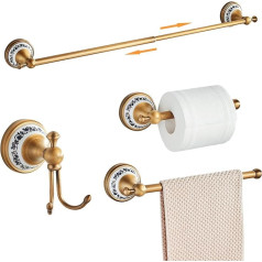 Antique Bronze Bathroom Hardware Set, Adjustable Towel Rail, Toilet Paper Holder, Towel Holder, Hook, Gold Bathroom Accessory Set Wall