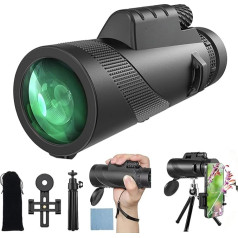 12 x 50 Zoom Monocular Telescope Adult with Smartphone Holder Tripod, Robust Rubber Armour, for Wildlife, Bird Watching, Hiking, Hunting, Camping, Ideal for Nature Watchers