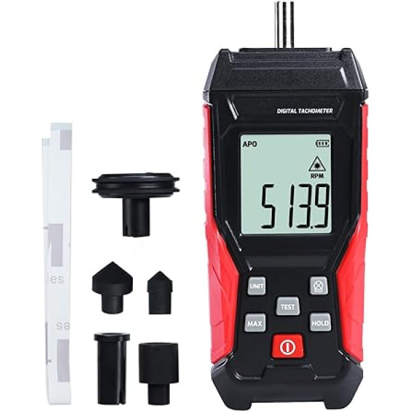 Digital Tachometer, 2 in 1 Speedometer, 3~99999 rpm, Non-Contact and Contact Range of 3~19999 RPM Speedometer, MAX/MIN/AVG/Hold Data, Speed Sensor for Car Engine Tool