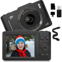 Digital Camera, Photo Camera, Digital Cameras with 32GB Memory Card, 48MP 1080P Camera, Vlogging Camera with Flash, Autofocus, Anti-Shake, Portable Compact Camera for Children and Beginners