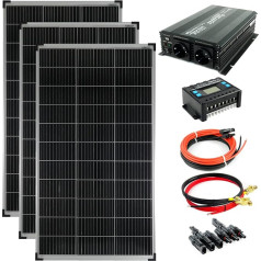 SOLARTRONICS Complete Set of 3x 140W Monocrystalline Solar Module + 1500W Inverter + 20A Charge Controller + PV Cable + Solar Plug