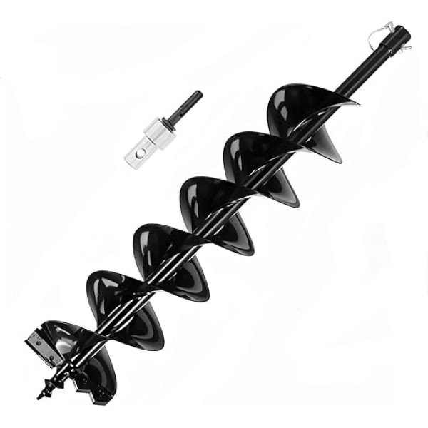 Earth Auger Garden Drill with Safety Bolts and Adapter, Diameter 150 mm, Length 800 mm, Earth Drill for Pile Drill, Well Drill, Excavation Work, Steel Earth Hole Drill Auger, Garden Spiral Drill