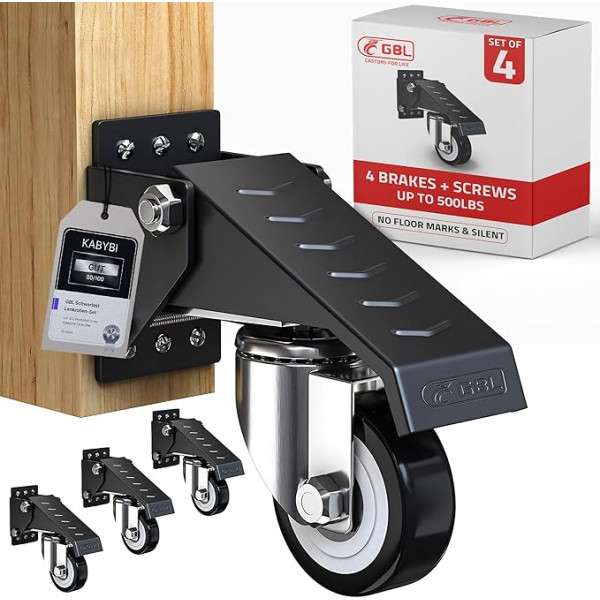 GBL 4 x 50 mm Castor Castors with Brake Sheet Steel Furniture Castors Heavy Duty Castors Swivel Castors Transport Castors ..., black