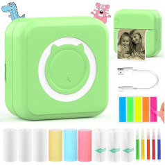 HuiJuKeJi Inkless Sticker Printer for iOS and Android, Mini Thermal Printer with 10 Rolls Thermal Paper, Color Pen, Bluetooth Bag, Portable Printing Container for Photo Diary, Notes, Memo Green