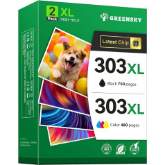 GREENSKY 303XL Replacement for HP 303 Printer Cartridges Multipack for HP 303 XL Black and Colour for HP Envy Photo 6230 Cartridges 7830 6232 7900 6220 7134 6234 7800 7130 Tango X (2-Pack)