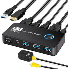 KVM Switch, 2 Port HDMI KVM Switch 2PC 1 Monitor, USB HDMI Switch for 2 Computer Share 1 HD Monitor and Keyboard Mouse Printer (8K60Hz)