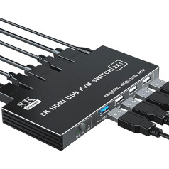 BolAAzuL 8K USB 3.0 HDMI KVM Switch 2 Port, HDMI 2.1 KVM Switcher 2 PC 1 Monitor 8K@60Hz 4K@120Hz HDCP 2.3, HDR 10, HDMI and USB Switch 2x1 Share Keyboard Mouse for Xbox Series X S PS5/4 Pro