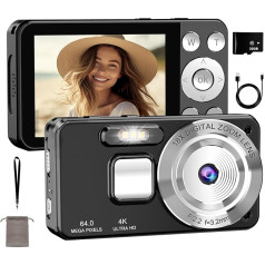 4K Digital Camera, 64MP Auto Focus and 18X Digital Zoom, 2.8 Inch Large Screen with 32GB Card, Selfie and Vlog Camera, Webcam Function