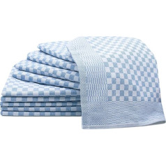 Zollner 00000012 Tea Towels 46 x 90 cm Cotton White / Blue Checked Set of 10, 46/90
