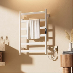 OihPaw Electric Bathroom Radiator, White Towel Radiator, Electric, Dimensions: 700 x 500 mm, with LED Touch Screen, Can Be Timed Controlled and Temperature Adjusted Towel Warmer