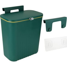 JMIATRY Hanging Kitchen Trash Can with Lid 9L Wall Mounted Cabinet Door Under Kitchen Counter for Kitchen Cabinet Bedroom Bathroom Office Green