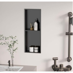 bimiti Niche Recess Hanging Niche Stainless Steel Wall Insert Shower Shelf for Bathroom Storage Black Shelf Insert 70 x 28 x 12.5 cm (Double Shelves)