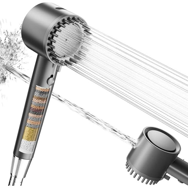 Cobbe Shower Head with Filter, High Pressure Hand Shower with Filtration in 20 Layers, 5 Jet Types, Shower Head with 1.5 m Hose, Economy Shower Head, Water-Saving for Hard Water, Residual Chlorine