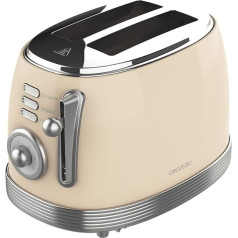 Cecotec Toast&Taste 800 Vintage Light Beige, 850 W, Doppelschlitz, extra breit, 3,8 cm, 2 Toaster, Edelstahl, Vintage-Stil, 3 Funktionen, Beige