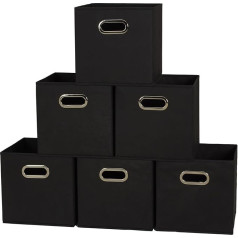 Household Essentials 80-1 Foldable Fabric Storage Bins | Set of 6 Cubby Cubes with Handles | Black