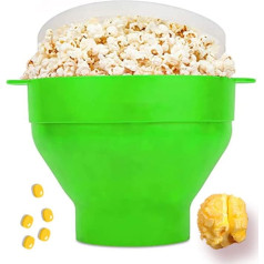 DDMMQS Silicone Popcorn Bowl, Microwave Popcorn Bowl, Foldable Bowl, BPA Free, Popcorn Bowl with Lid and Handle (Green)