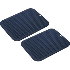 sourcing map Silicone Trivets Square Pot Holders for Hot Pots and Pans, Non-Slip Heat Resistant for Kitchen Table Countertops, Hot Dishes, Navy Blue, Pack of 2