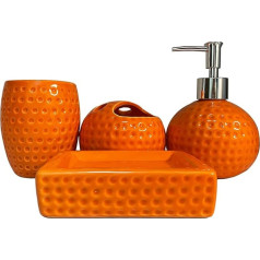 Bathroom Accessories Set Orange 4 Piece Ceramic Bathroom Decor Accessories Complete Set Including Bathroom Soap Dispenser Set, Toothbrush Holder Set, Tumbler, Soap Dish