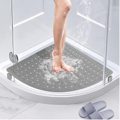 BWBIKE Non-Slip Corner Shower Mat 65 x 65 cm Bath Mat and Shower Floor Mats Indoor Outdoor Shower Bath Mats with Suction Cups and Drain Holes Shower Cubicle Mat, Grey