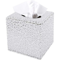 Discoball Tissue Box Cover, PU Leather Cube Tissue Holder Square Paper Holder Napkin Dispenser for Home, Office and Car (Silver Carving)