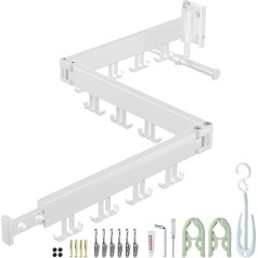 plainshe Foldable Clothes Airer, Clothes Airer Wall Mounted, Retractable Clothes Rack with Hook, Tri-Fold Clothes Rack for Balcony, Laundry, Bathroom