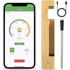 Intelligent Wireless Meat Thermometer, 180m Long Range, Bluetooth, BBQ Thermometer, Probe, Intelligent App Control, Waterproof, Instant Reading, Food Cooking Thermometer for