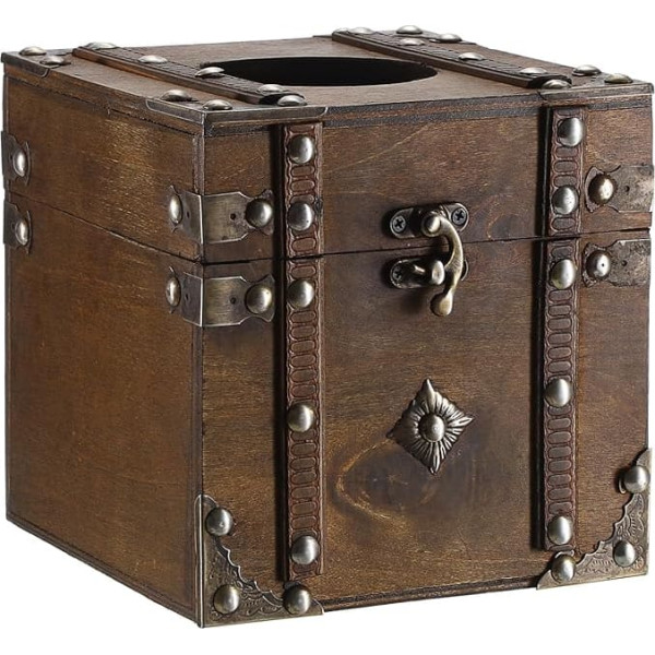 SUMTree Taschentuchbox aus Holz, quadratischer Spender, Retro, dekorativer Papierhalter, Schreibtisch-Organizer, für zu Hause (Braun)