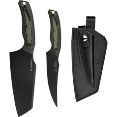 OREMAKE Monsoon Outdoor Cleaver Set Full Tang Design PVD Coated Blade G10 Handle for Kitchen Outdoor BBQ Cooking Camping (OD Green), OD Green