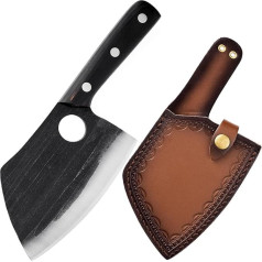 TUTCHUAN Japanese Chef's Knife Hand Forged Chopping Knife Full Tang High Carbon Steel Kitchen Knife Home and Outdoor Cooking Knife with Leather Sheath