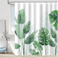 APOMOONS Shower Curtain Set Mildew Resistant Green Shower Curtains Mildew Resistant Bathroom Curtains Natural Green Leaves Bathroom Shower Curtains with 12 Hooks