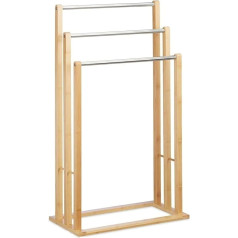 Freestanding Towel Rail with 3 Towel Rails for Bathroom Wood Stainless Steel H x W 84 x D 46 x 24 cm Natural Freestanding