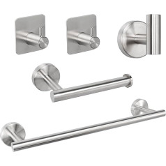 TocTen Bathroom Hardware Set, Thick Stainless Steel Bath Towel Rail Set Including Towel Holder for Bathroom, Toilet Roll Holder, 3 Robe Hooks, Wall Mount, Bathroom Accessories Set
