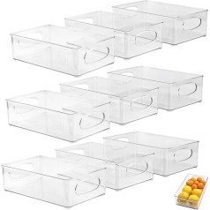 MOUYAT Pack of 9 Stackable Fridge Organisers, 3 Sizes, Clear Fridge Storage Boxes, Rubbish Bin, Fridge Organiser for Kitchen, Pantry, Cabinets