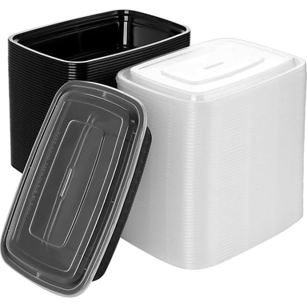 SINJEUN 50 x Food Containers 1 Compartment Rectangular Salad Containers with Lids for Microwave, Freezer