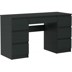 VBChome Desk 130 x 50 cm Black - Large Computer Desk with 7 Drawers, Ideal as an Office Table, PC Table, Work Table or Laptop Table for Home Office, Study & Workplace