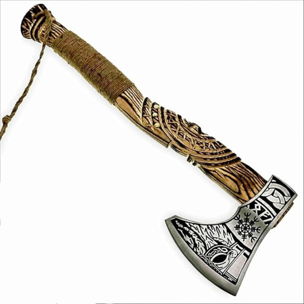 Viking High Carbon Steel Axe - Hand Forged Hunting Axe with Ash Handle, Viking Beard Axe for Outdoor and Camping, Tomahawk, Split Axe, Real Gift for Christmas or Birthday