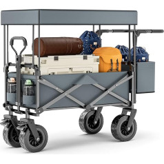 100 L Handcart Foldable with Roof, Garden Trolley Foldable up to 100 kg Load Capacity, 600D Oxford Fabric, Large Wheel, Adjustable Handle, Hand Trolley for All Terrain, Outdoor Camping, Shopping (Grey