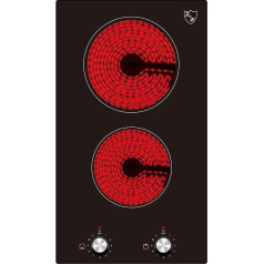 K&H Domino CK-3002K Glass Ceramic Hob [2 Zones] - Hob 2 Hobs with Double - Hob 2 Plates Self-sufficient - Double Hob with Toggle Control - 30 cm 3000 Watt - 11 Power Levels
