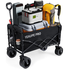 YEAUPE PRO Bollerwagen faltbar bis flach mit Doppel-Gabel-Stabilisierung | 200L, 150kg | 7-Zoll Tankreifen + Bremse | Inkl. Sicherheitsnetz & Innennetztasche | Für Garten, Strand, Festival