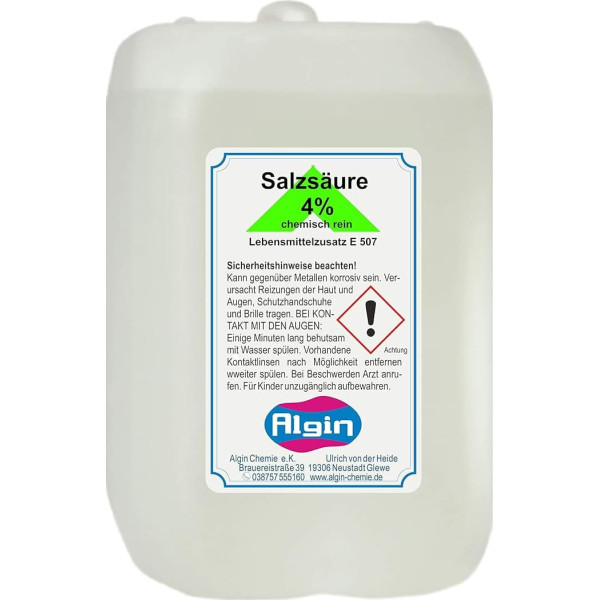 Algin Hydrochloric Acid 4% Chemically Pure 4 Litres - Crystal Clear - Food Additive E 507