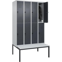 C+P | Doppelstock-Spind Classic Plus Sitzbank | 4 Abteile | lichtgrau/grau | B 1200 mm | Sicherheits-Drehriegel | untergebaut | Kunststoff