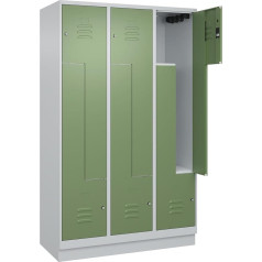 C + P Möbelsysteme C+P | Z-Spind Classic Plus | 3 Abteile | lichtgrau/resedagrün | B 1200 mm | mit Bodensockel | Zylinderschloss