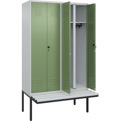C + P Möbelsysteme C+P | Schwarz-Weiß-Spind Classic Plus Sitzbank | 2 Abteile | lichtgrau/resedagrün | B 1200 mm | Sicherheits-Drehriegel | auskragend | Kunststoff