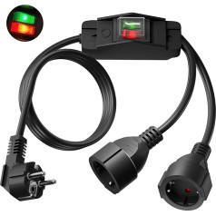 DONTYEA Protective Contact Extension Cable with Switch, Outdoor Socket for Double Plug, 2 Way, 3 x 1.5 mm² Copper, 250 V/16 A, Waterproof IP44 for Outdoors, Home, Office, Garden, 2 m, Black