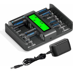 CITYORK 16-Way LCD Display Battery Charger for AA AAA C D NI-MH Batteries with Micro USB Plug Charging Port